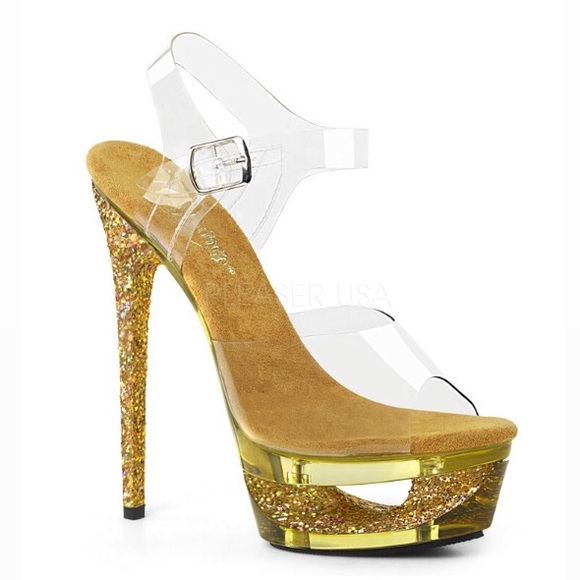 Pleaser | Shoes | Nib Pleaser Eclipse 68 Gt Clear Gold Multi ...